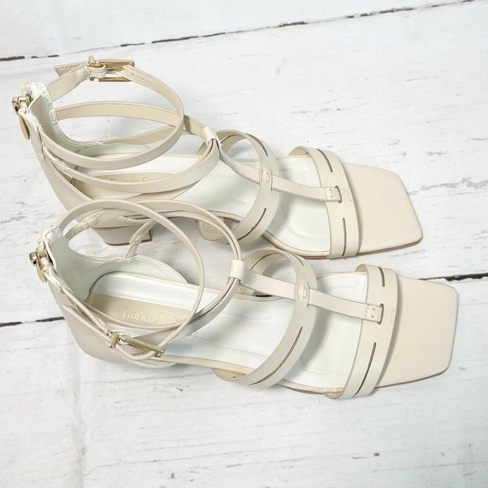 Franco Sarto Korie Shoes Women's 9.5M Beige Leather Ankle Strap Strappy New